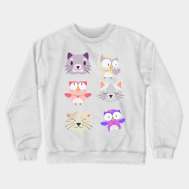 A Cat and an Owl | Cat & Owl | Animals | Gift for PetLovers Crewneck Sweatshirt by Publicus Apparel